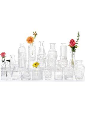Set of 20 Mini Clear Glass Bud Vases for Flowers, Rustic Wedding Decor